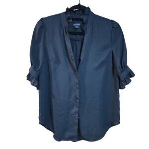 Ann Taylor Womens Black Ruffle Sleeve Button-Up Blouse XS